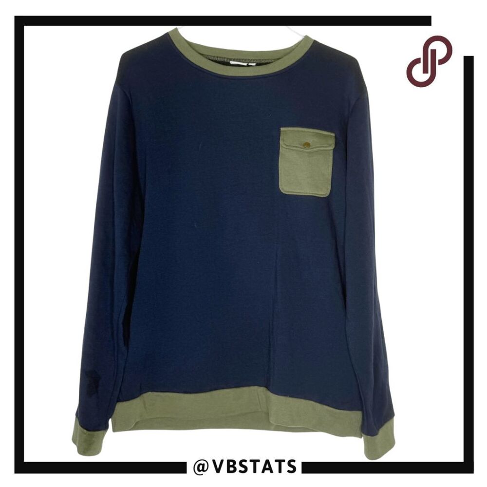 Onia Mens Color-block Pocket Fleece Crew Neck Hudson Sweatshirt Navy Green Large